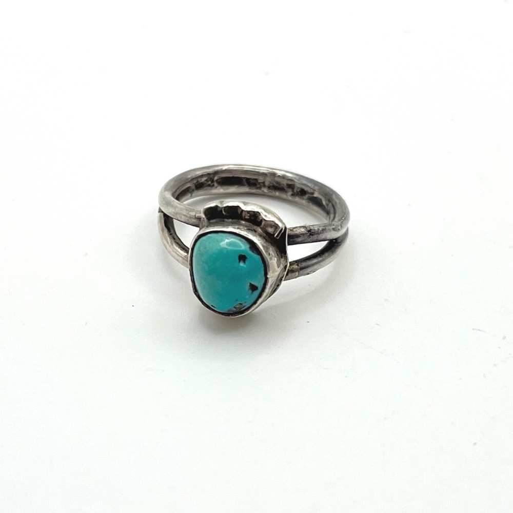 Vintage Southwestern Turquoise Split Shank Ring‎ Sterling Silver Size 4.75